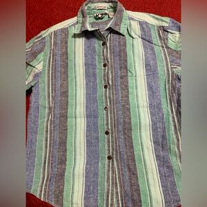 KZK Vintage Women’s Button Front Linen shoulder Pads Cotton Shirt Size Medium